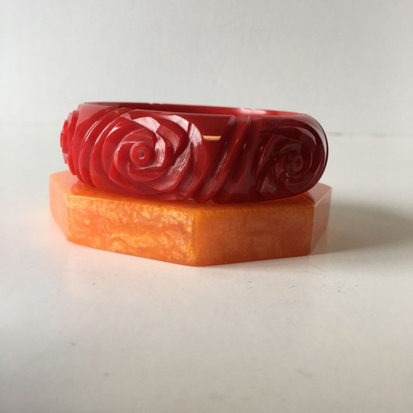 Metallic Orange Cloud Resin Bangle Bracelet Contemporary Jewelry - Picture 5 of 5